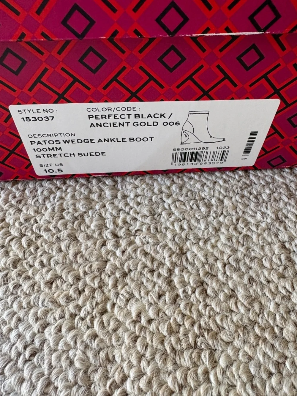 Tory Burch Patos Wedge Boots 10.5 NIB Black Suede Gold Heel Designer Luxury